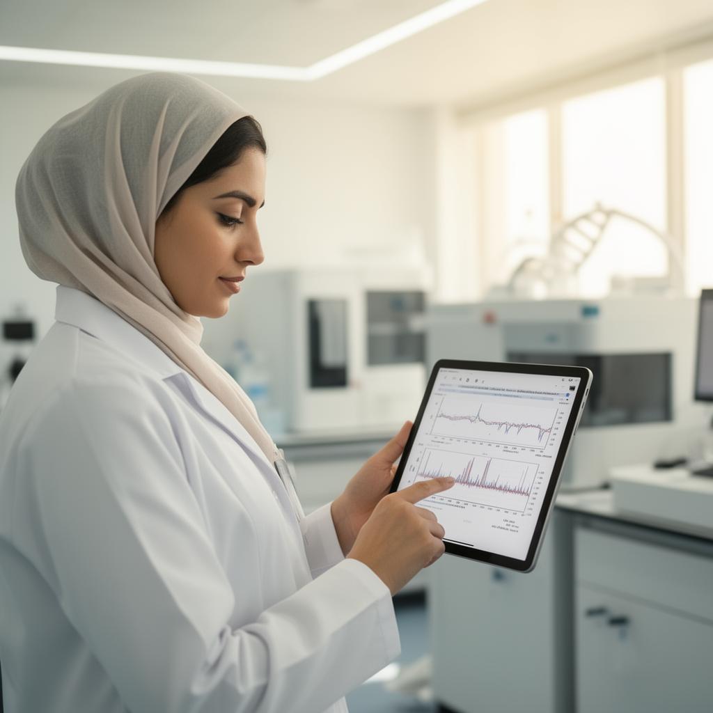 An Emirati laboratory scientist operating a DNA sequencer
